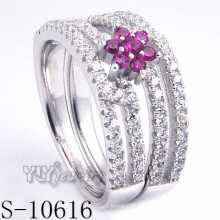 925 bague en argent sterling fleur zircone rose (S-10616)